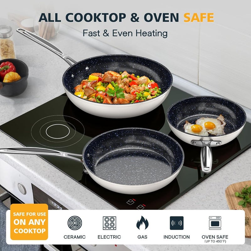 Nuwave 3-Piece 8”, 10”, 12” Forged Lightweight Frying Pan Set, G10 Healthy Duralon Blue Ceramic Ultra Non-Stick, Ergonomic Stay-Cool Handles, Induction-Ready & Works on All Cooktops - Image 5